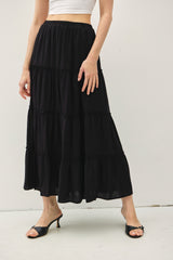 Black Tiered Maxi Skirt w/Elastic Waistband