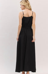 Black Square Neckline Spaghetti Strap Elastic Waist Maxi Dress