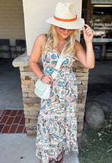 Kylie Ivory Paisley Print V-Neck Tank Maxi Dress by Angie