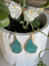 Turquoise & Gold Textured Wing Fishhook Earrings