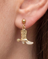 Cowgirl Boots Gold Stainless Steel Post Earrings