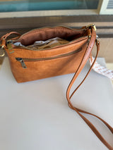 Tan Crossbody Haute Fashion Purse w/Guitar Wristlet & Zipper Pockets