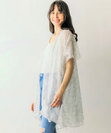Silver Shimmer Sheer Kimono Top w/Tassels