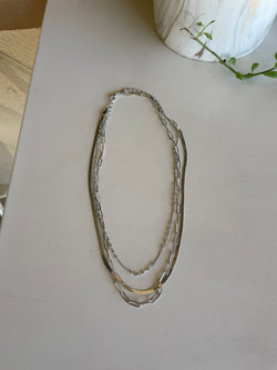 Rhodium Dipped Layered Chain Necklace