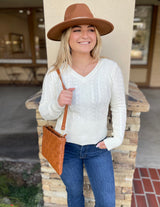 Ivory Long Sleeve Cable Knit Sweater Top