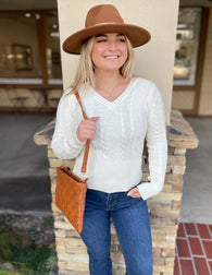 Ivory Long Sleeve Cable Knit Sweater Top