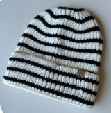 Black & White Stripe Beanie w/Fold Over Cuff