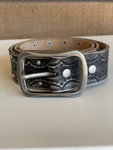 Vintage Gun Metal & Taupe Outlaw Genuine Leather Belt