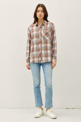 Mocha Plaid Soft Button Down Flannel Top