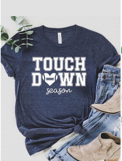 Touch Down Season Football Heather Navy Crew Neck Graphic Tee