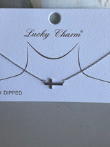 Sideways Cross White Gold Dipped 15.5”-17.5” Necklace