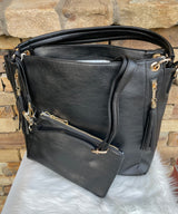 Black Set of 2 Boho Purse w/Short or Long Strap & Wristlet