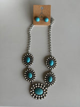 Western Silver, Crackled Cream & Turquoise Stone Concha Necklace and EarringSet