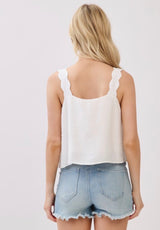 White Scallop Shoulder Strap Cami Tank Top