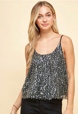 Sparkly Black Sequins Cami Tank Top