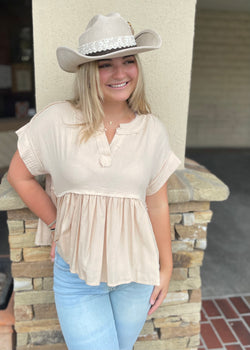 Vanilla Layered Flowy Top with Cuff Sleeve