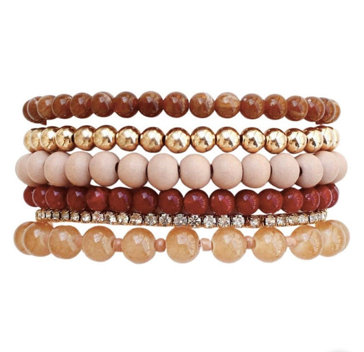 Rose Pink & Gold Set of 6 Beaded Stretch Bracelets