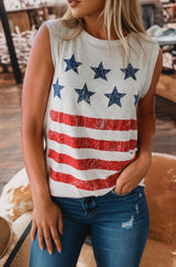 Vintage Stars & Stripes White Graphic Tank Top