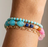 Turquoise, Pink & Orange Beads w/Gold Chain Bracelets