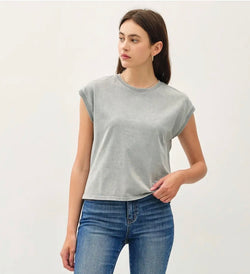 Basic Acid Wash Grey Cap Sleeve Tee