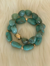 Turquoise & Gold Stone Set of 2 Stretch Bracelets