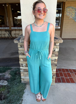 Peacock Flowy Leg Tank Jumper w/Drawstring Waist, Adjustable Straps and Pockets