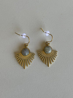 Antique Goddess Gold & Gray Stone Fishhook Earrings