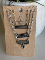 Western Stitch 3 Separate Layer Silver Chain Link Necklaces