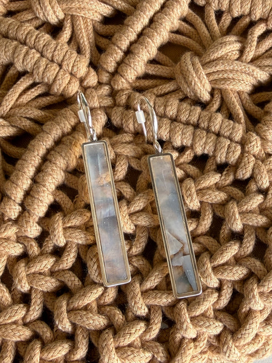 Shelly Thin Rectangle Drop & Silver Dangle Earrings