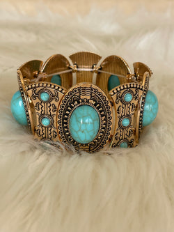 Reba Vintage Gold & Turquoise Concho Stretch Bracelet