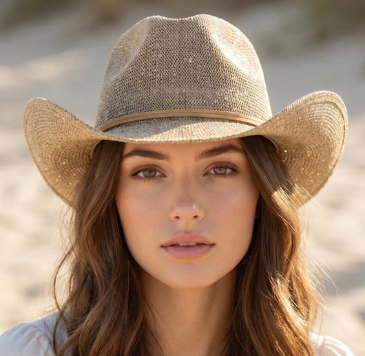 The Dolly Gold Sequins Cowgirl Hat w/Brown Band & Adjustable Fit