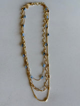 Gold Chain Link & Blue Stone Layered Necklace