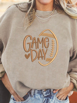 Khaki Game Day Football Corduroy Sweater