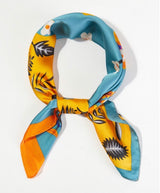 Teal & Gold Leaf Print Square Silk Scarf