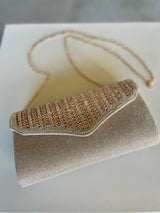 Gold Sparkly Clutch Purse w/Gold Chain Strap & Snap Closure