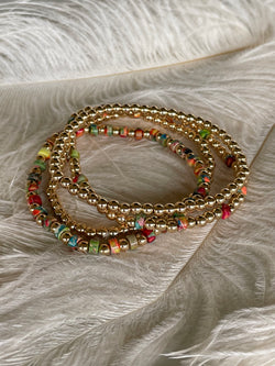 Colorful & Gold Set of 4 Stretch Beaded Bracelets