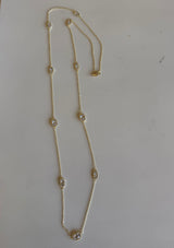 Vintage 18K Gold Dipped & Rectangle CZ Stones 36” Long Necklace