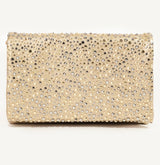 Sparkly Gold Rhinestone Crossbody Purse w/Gold Chain & Leather Strap and Removable Short Strap