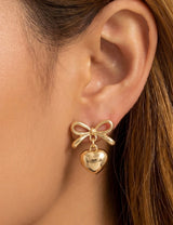 Gold Bow & Heart Earrings