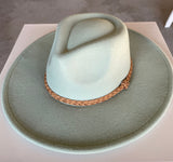 Mint Fedora Hat w/Braided Tan Band and Adjustable Fit