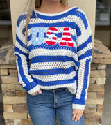 USA Blue & White Stripe Knit Sweater Top