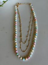 Candy Pastels & Gold Bead Layered Chain Necklace
