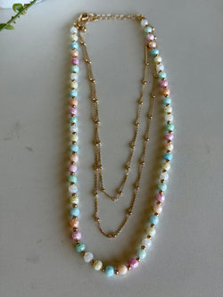 Candy Pastels & Gold Bead Layered Chain Necklace