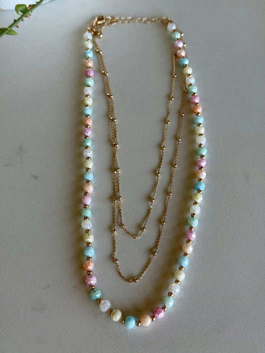 Candy Pastels & Gold Bead Layered Chain Necklace