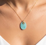 Azure Blue Oval Stone & Gold Dipped Sunburst Chain Necklace