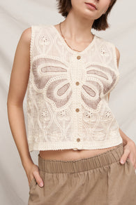 Butterfly Cream Crochet OS Button Down Top