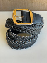 Black Braided Belt w/Rectangle Gold Buckle