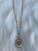 Mother of Pearl Pendant w/Gold Heart & Rhinestone Necklace