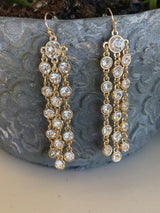 Gold & Crystal Stones Chandelier Fishhook Earrings