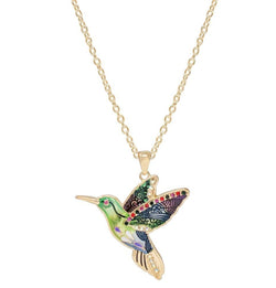 Happy Hummingbird Colorful Rhinestone Pendant Gold Chain Necklace